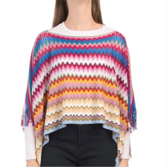 Missoni Poncho Multicolor Chevron Wool Blend Fringe - Picture 1 of 10